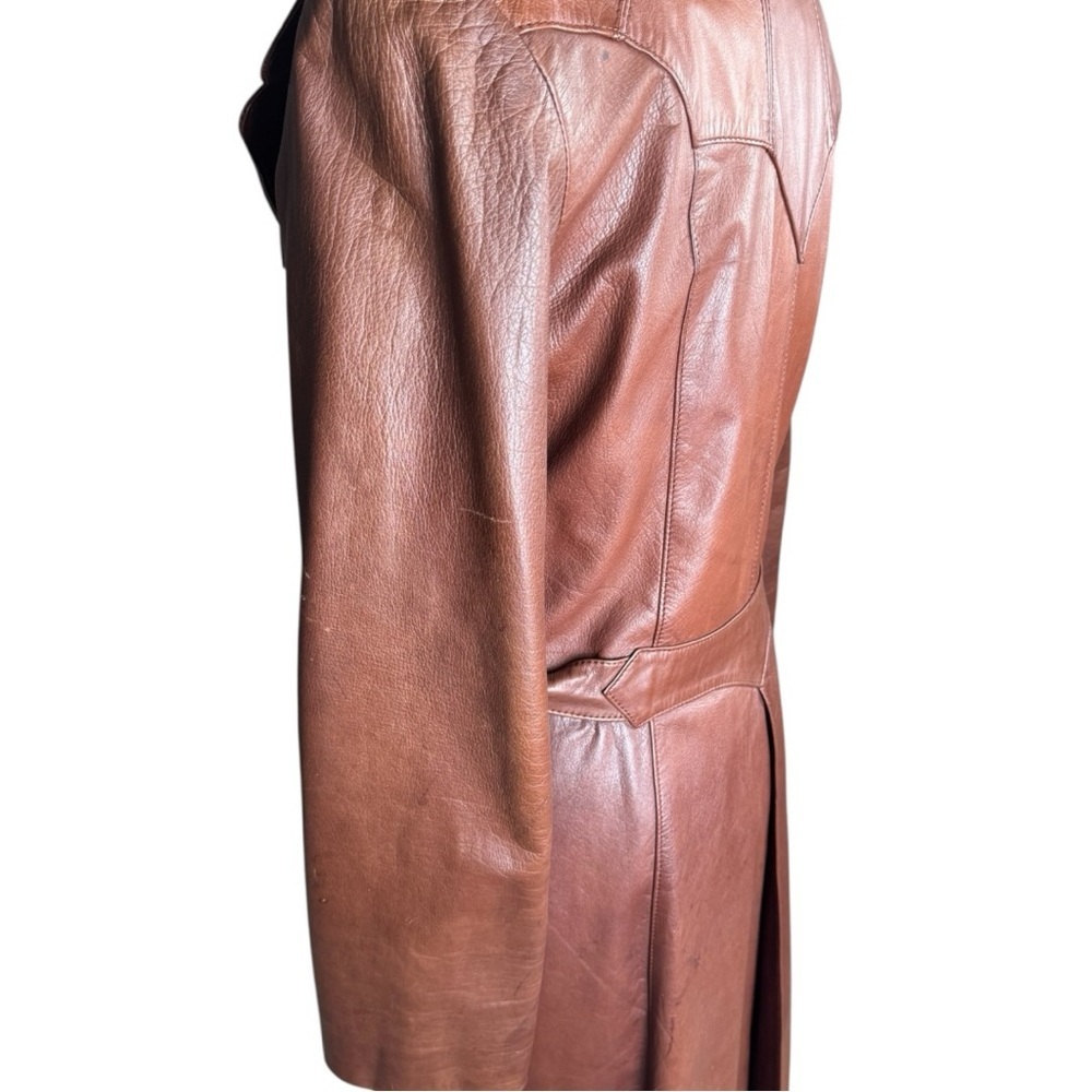 Vintage 1970s Crae Carlyle Cognac Leather Editorial Longline Maxi Coat Size 38 - Picture 11 of 15